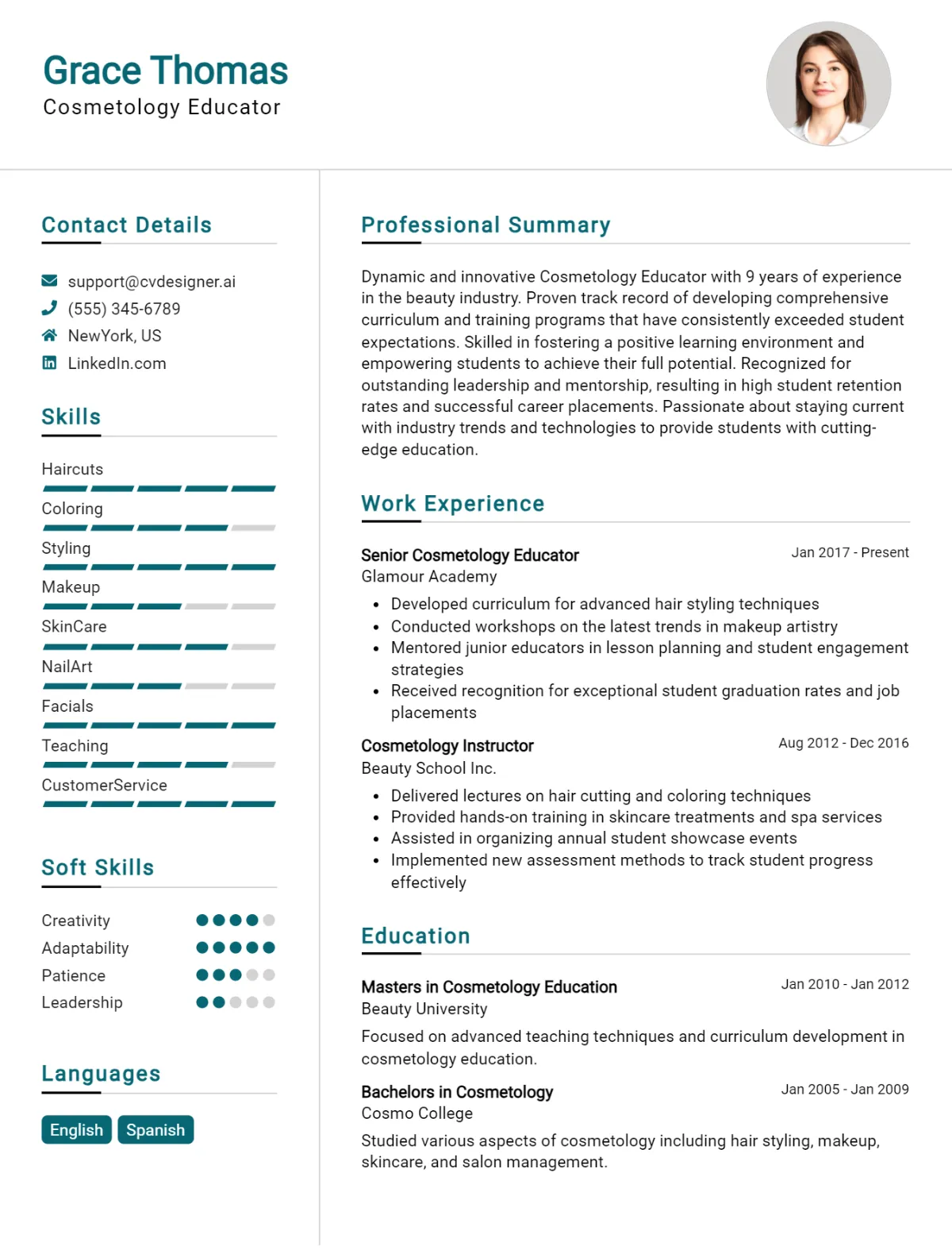 Cosmetology Educator CV Example For 2026: Best Tips & Templates Preview