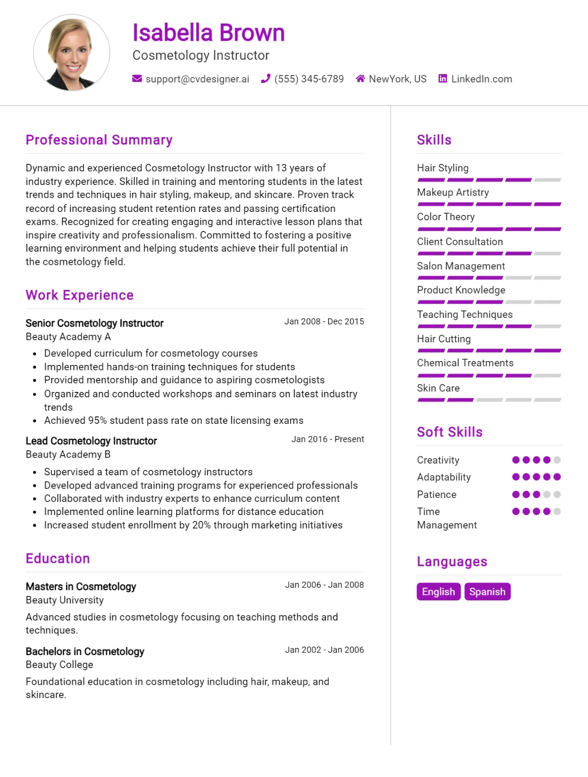 Cosmetology Instructor CV Example For 2026: How to Craft a Winning CV Preview