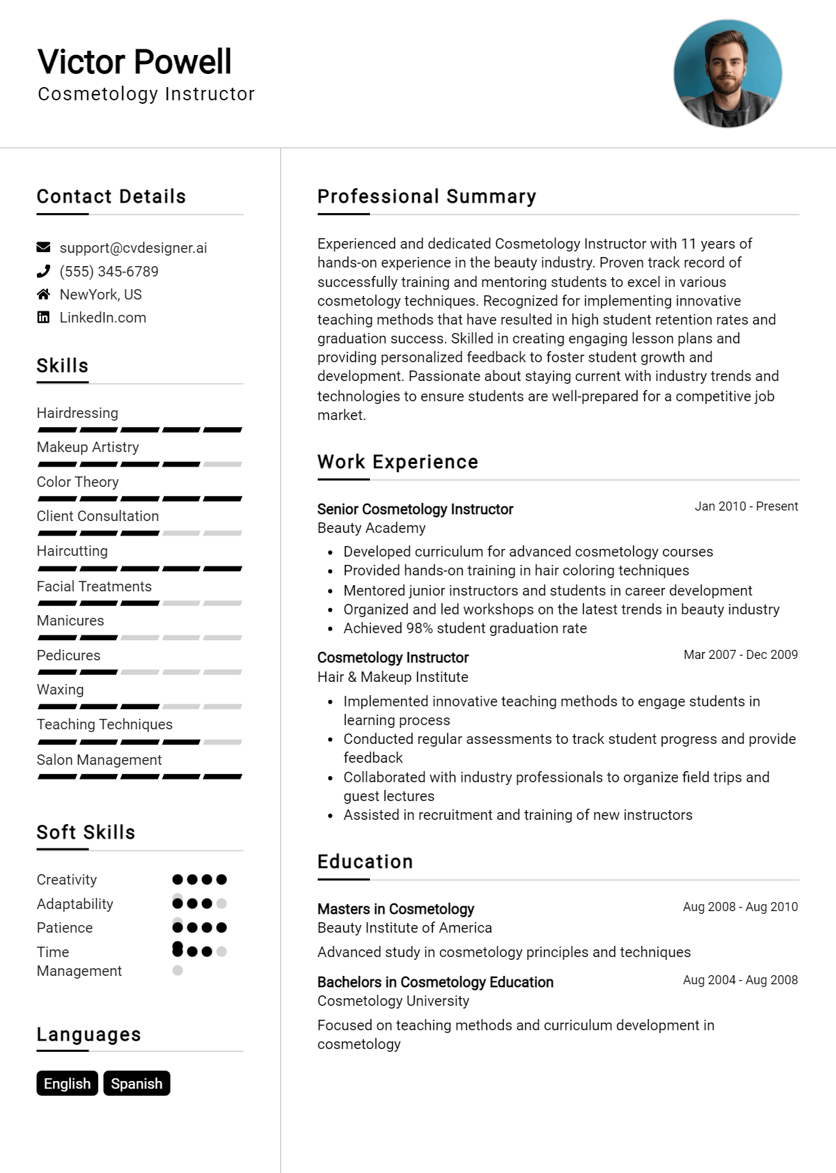 Cosmetology Instructor Resume Example for 2026: How to Create a Professional CV Preview