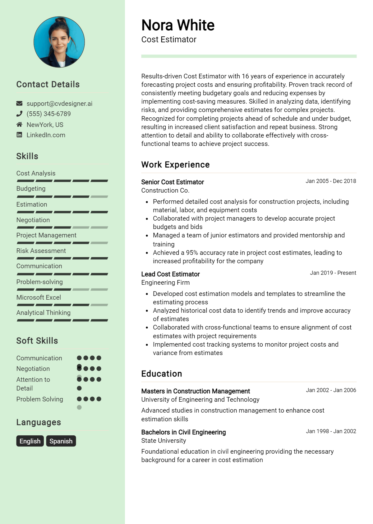 Cost Estimator Resume Example for 2026: Samples & Best Practices Preview
