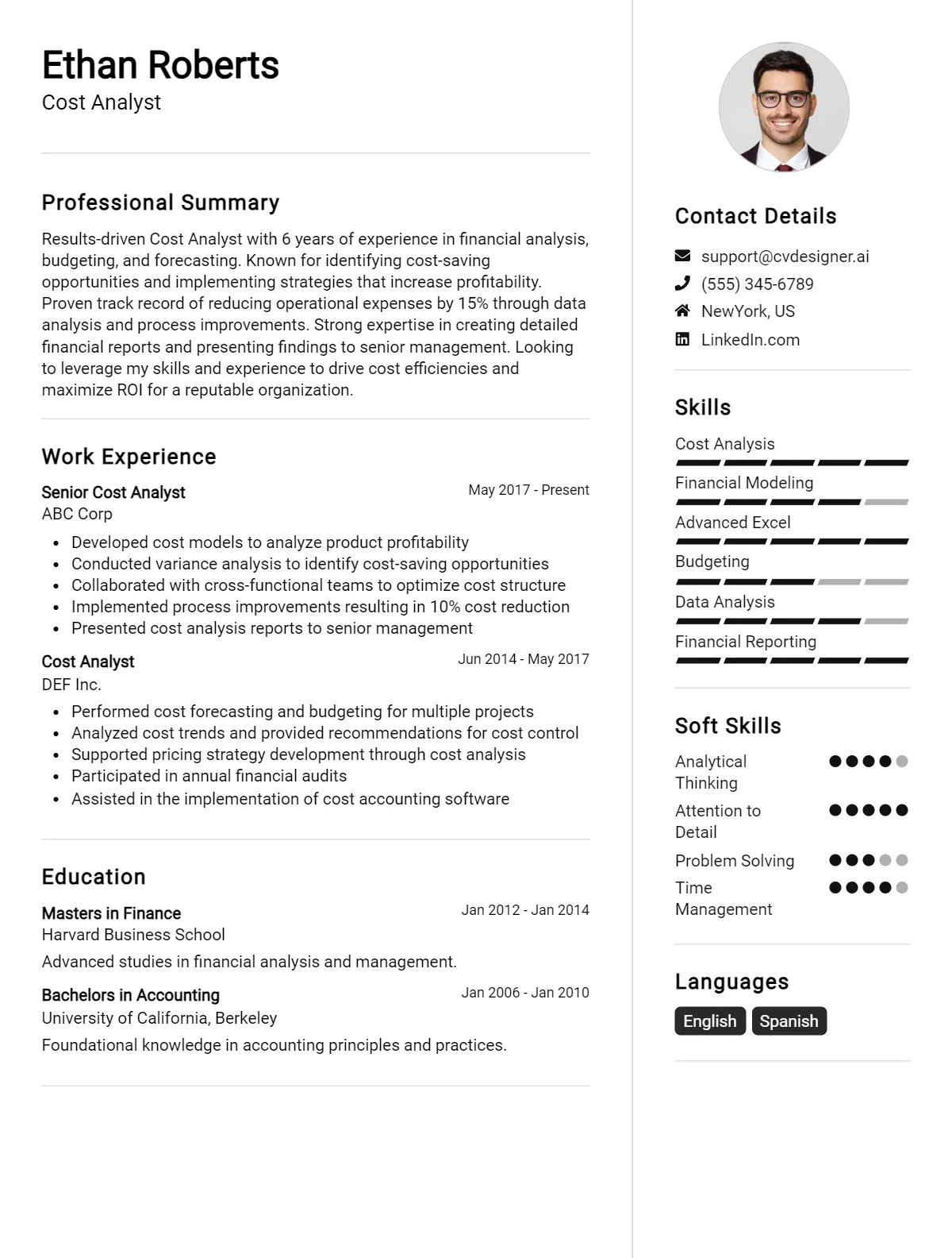 Cost Analyst CV Example For 2026: Expert Tips & Templates Preview