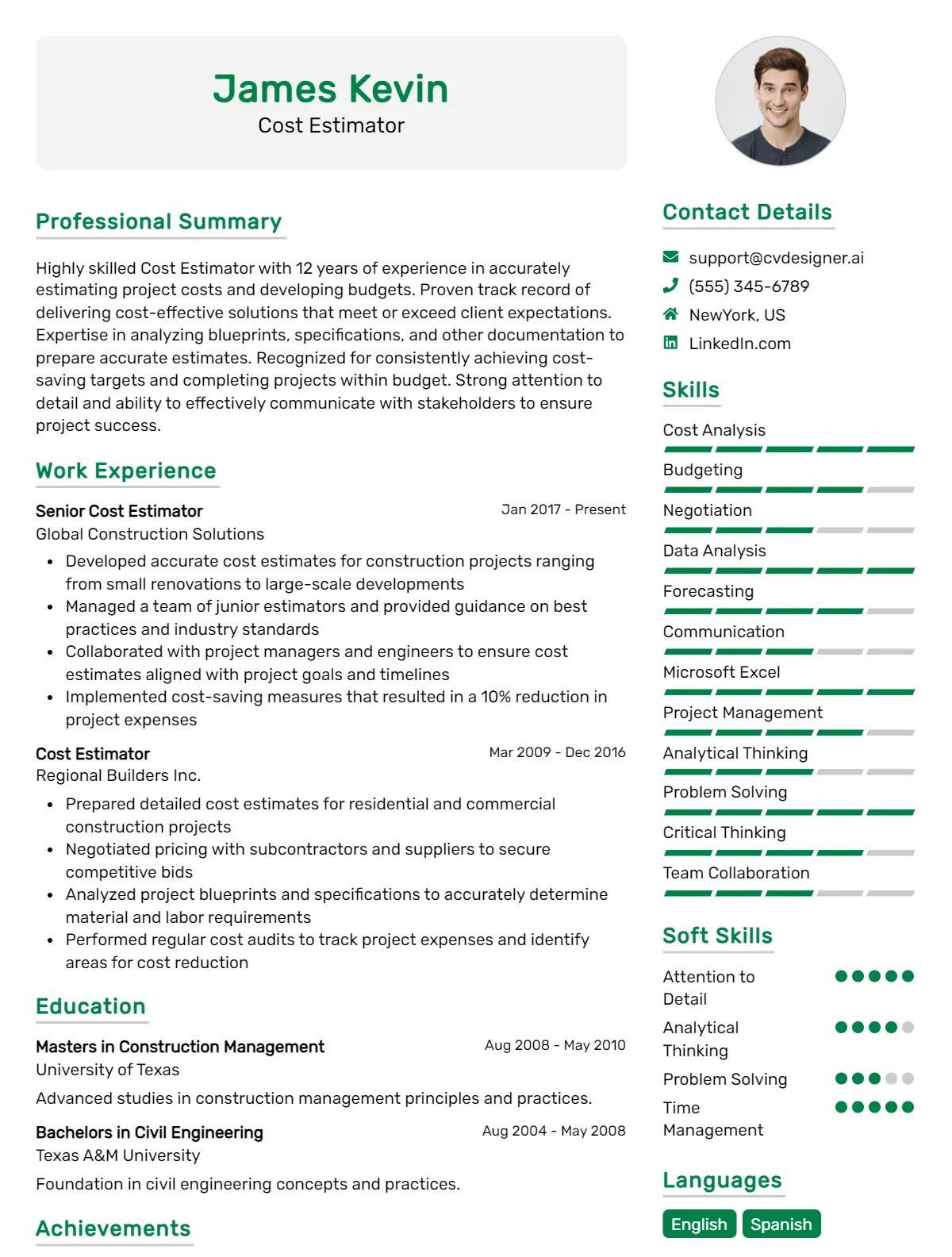 Cost Estimator CV Examples & Templates for 2026 Preview