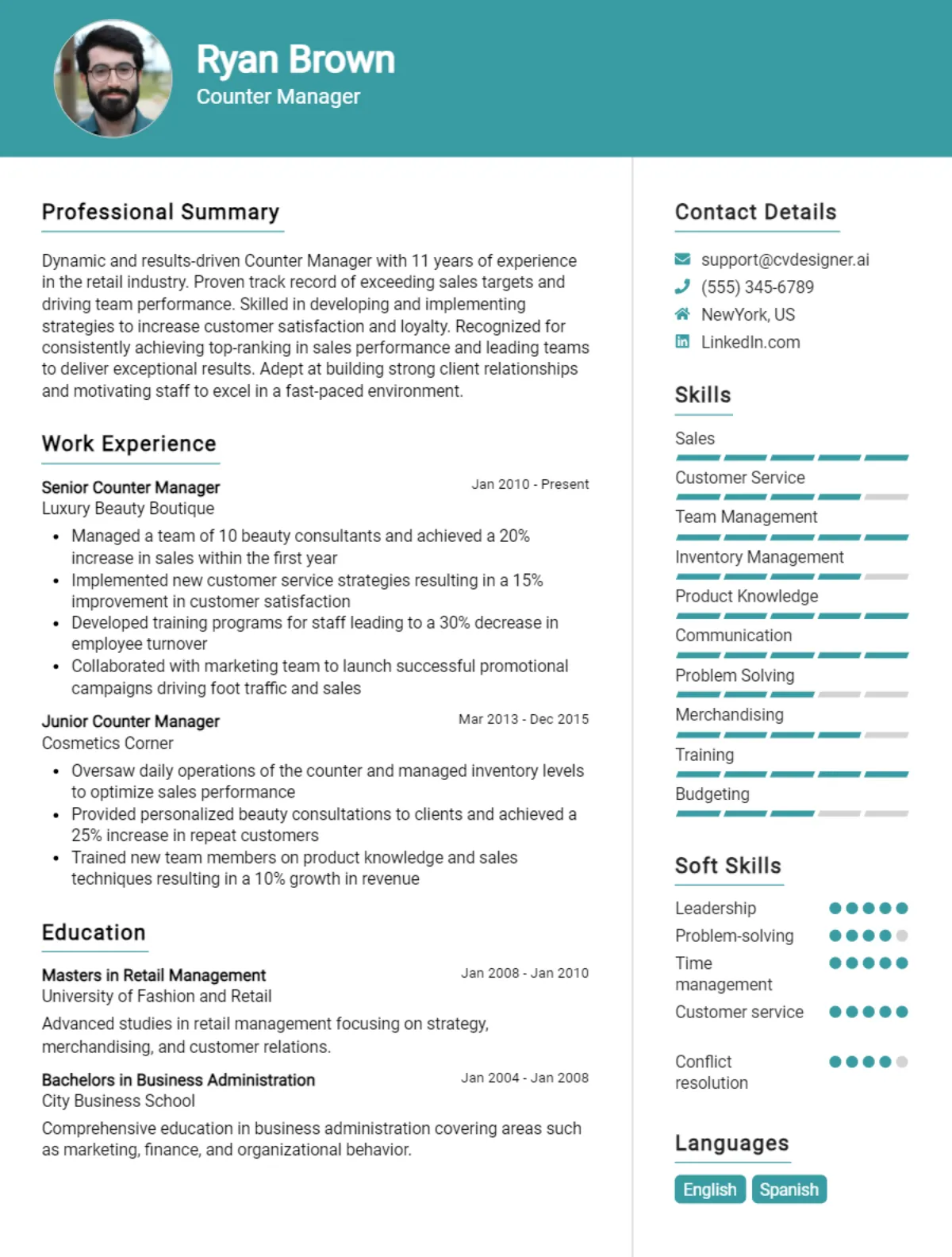 Counter Manager CV Example For 2026: Effective CV Writing Tips Preview