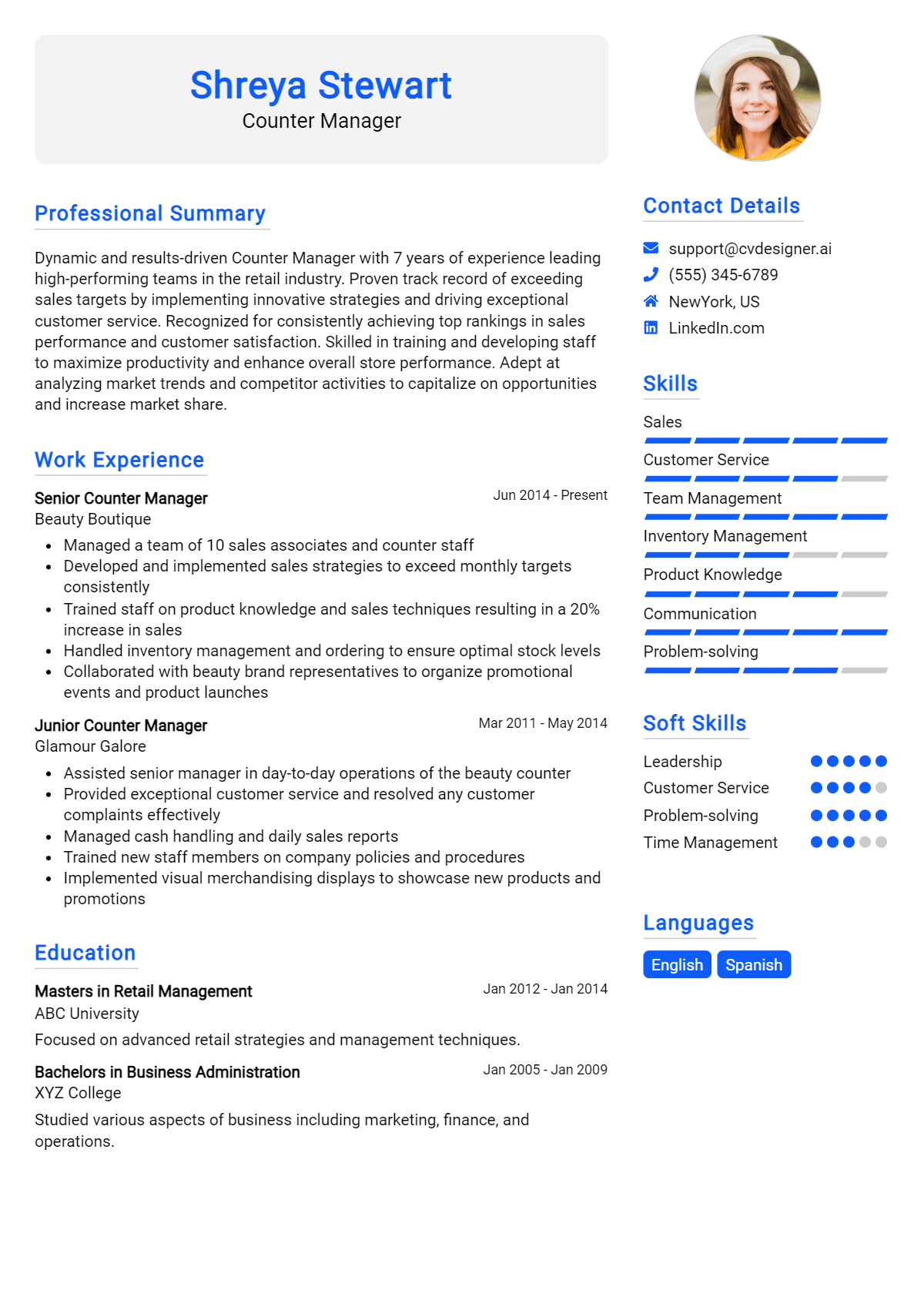Counter Manager Resume Example for 2026: Tips & Templates Preview