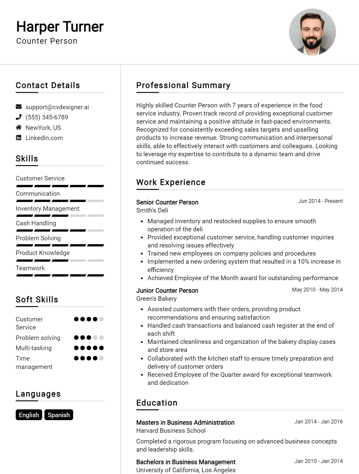 Counter Person CV Example For 2026: Effective CV Writing Tips Preview