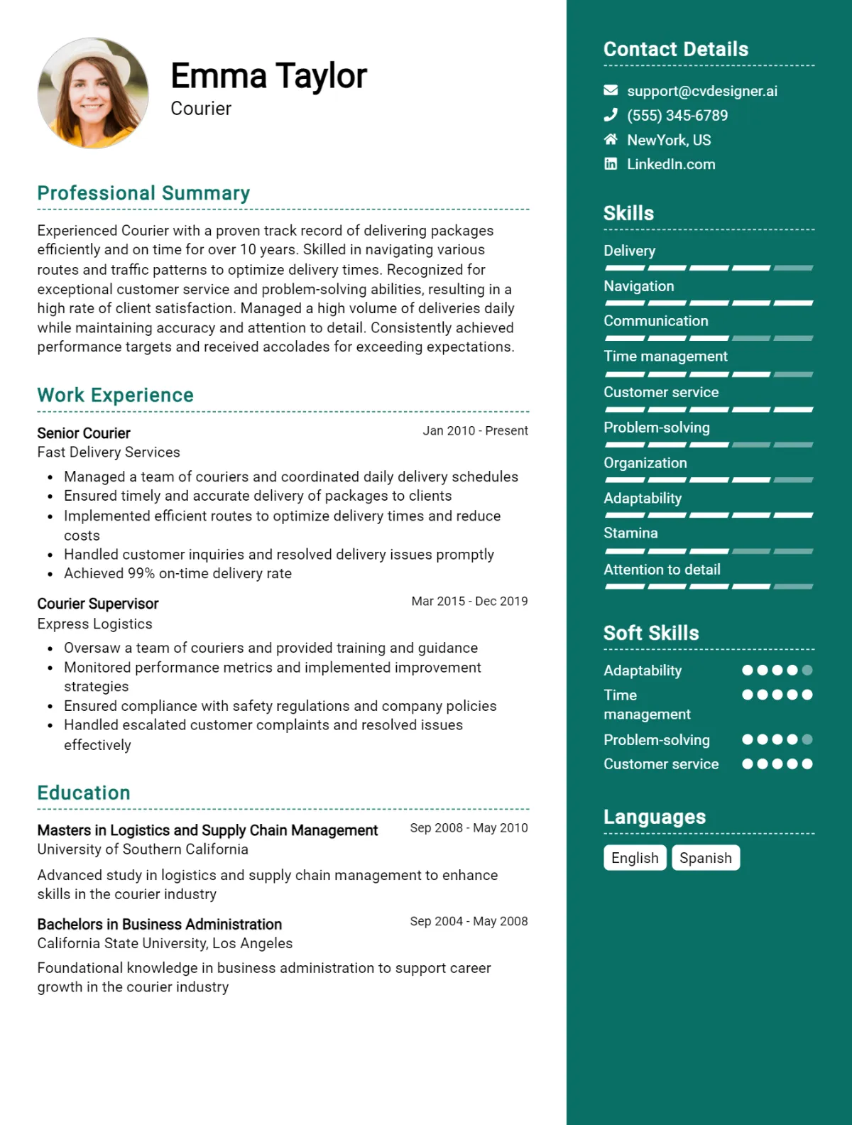 Courier CV Example For 2026: Free Downloadable Templates Preview