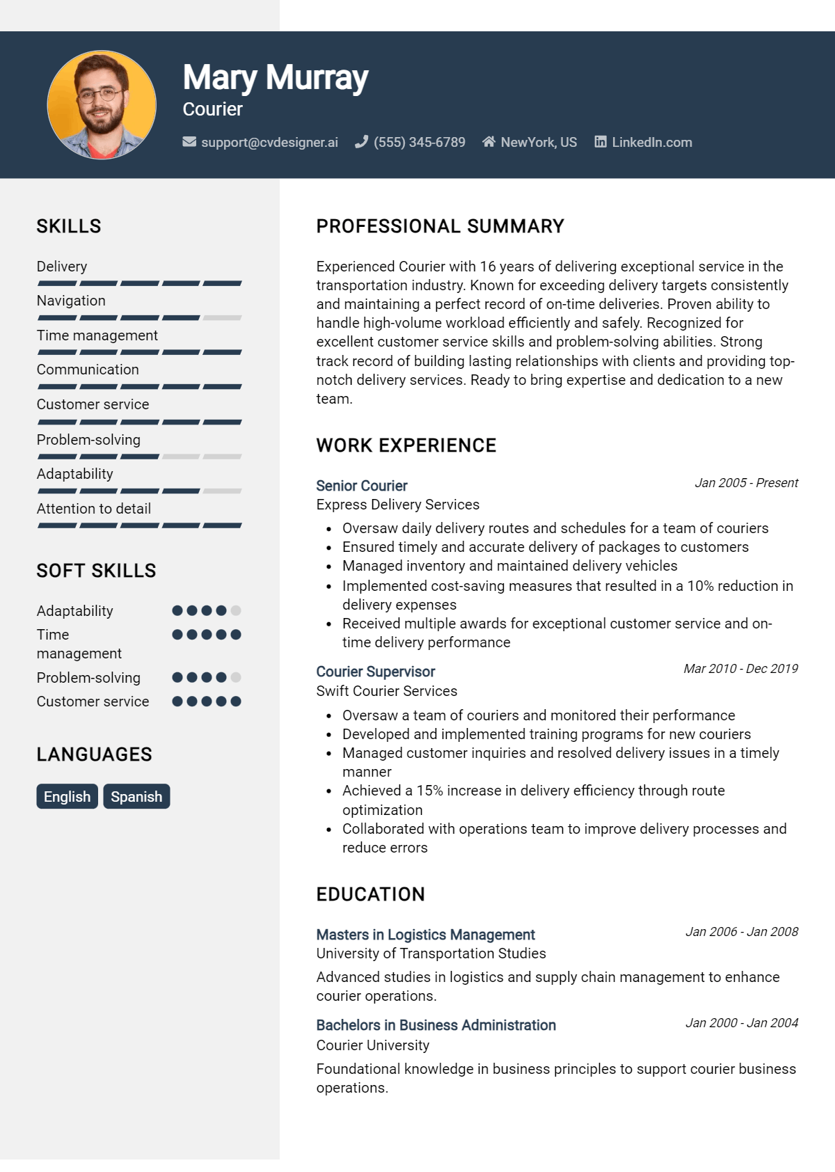 Courier Resume Example for 2026: Free Professional Templates Preview