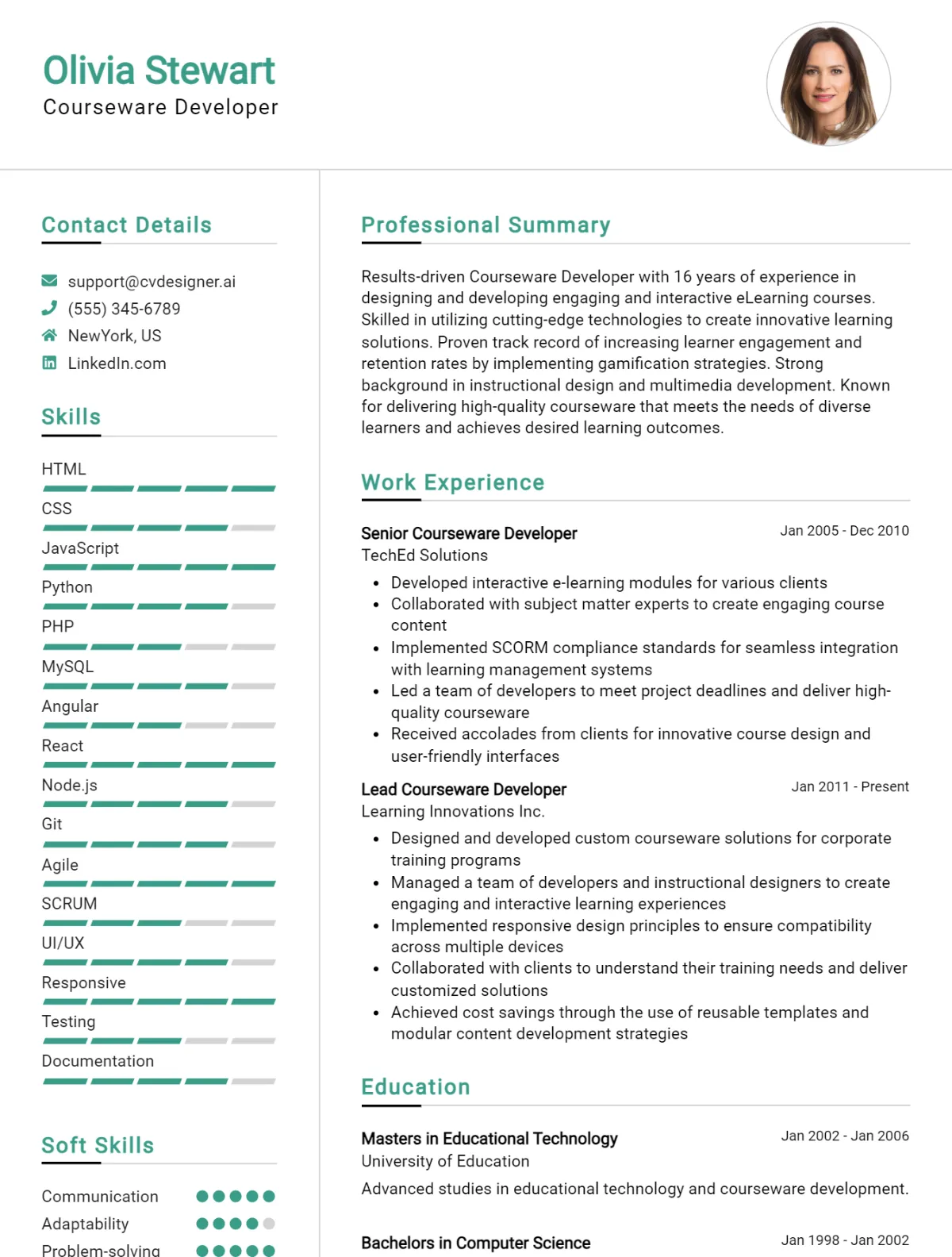 Courseware Developer CV Example For 2026: Effective CV Writing Tips Preview