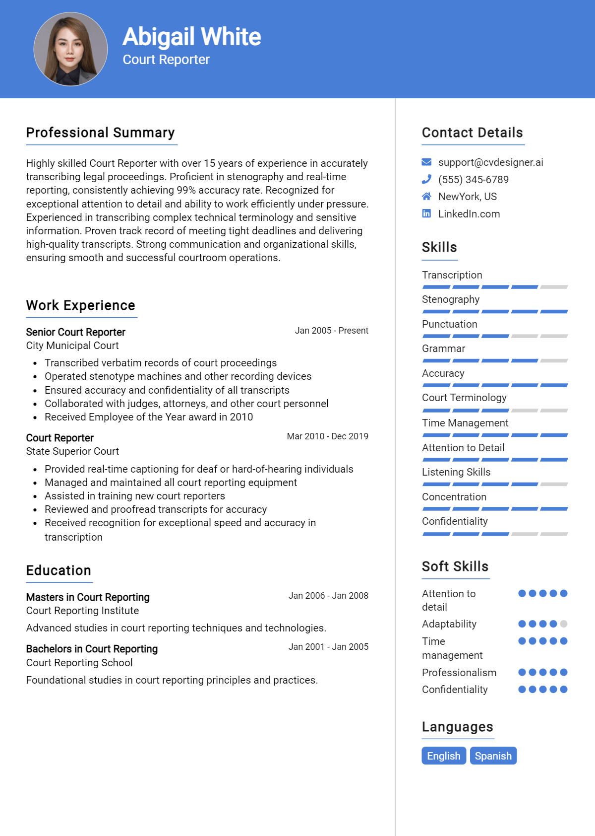 Court Reporter Resume Example for 2026: How to Craft a Winning CV Preview