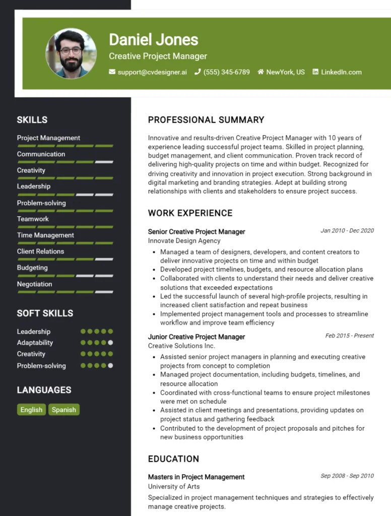 Creative Project Manager CV Example