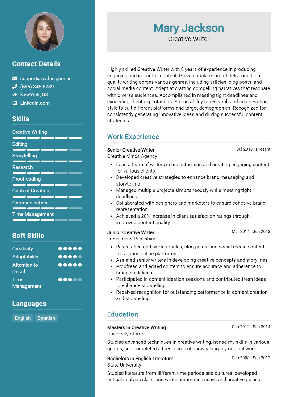 Creative Writer Resume Example for 2026: Best Tips Preview