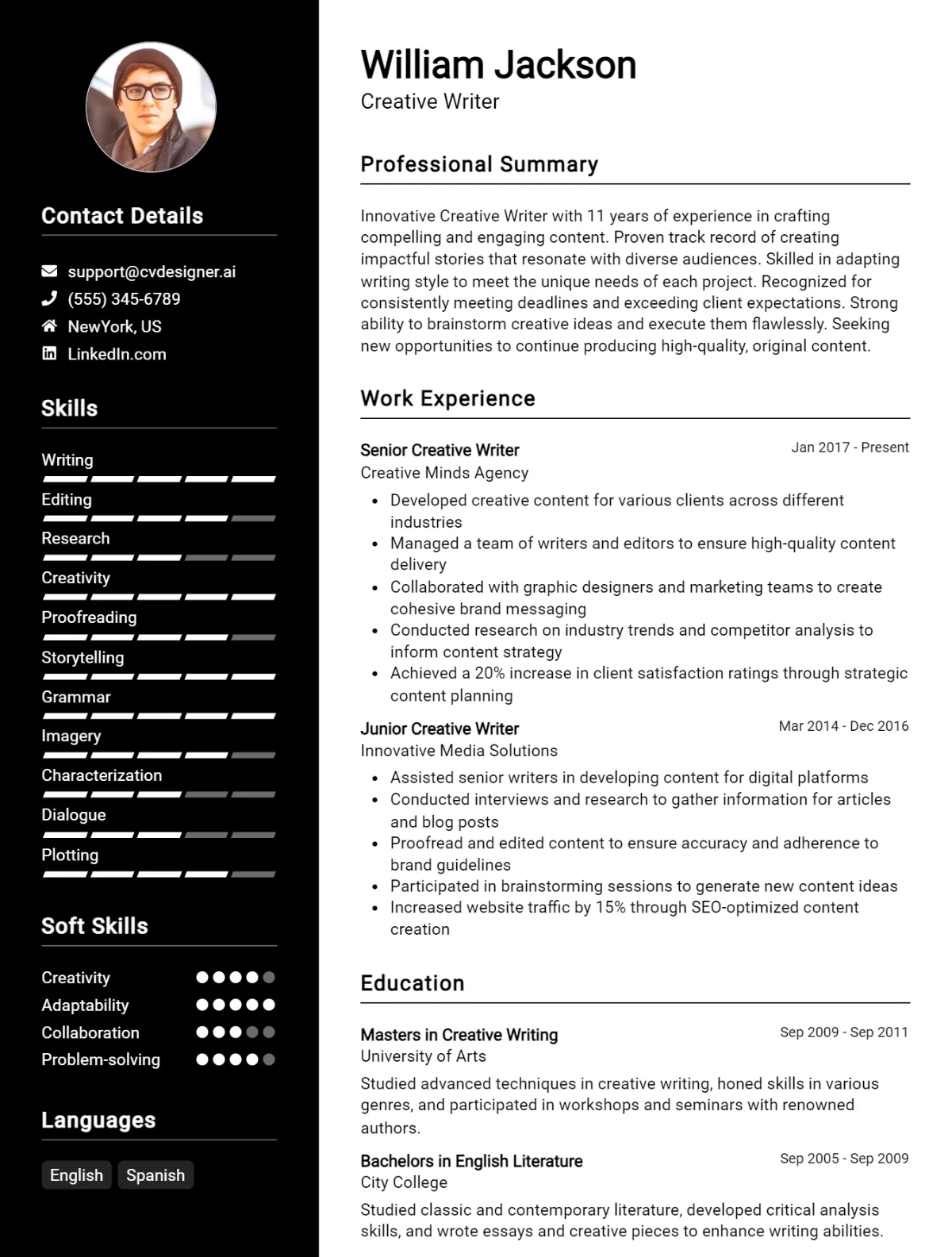 Creative Writer CV Example For 2026: How to Create a Professional CV Preview