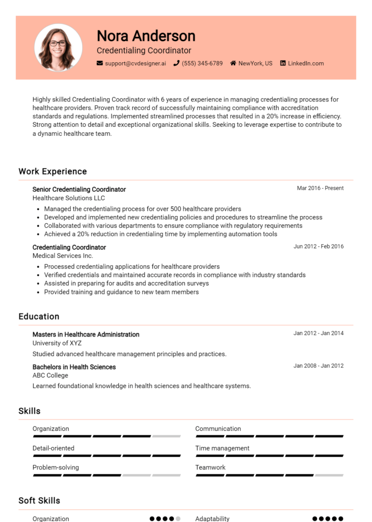 Credentialing Coordinator Resume Example