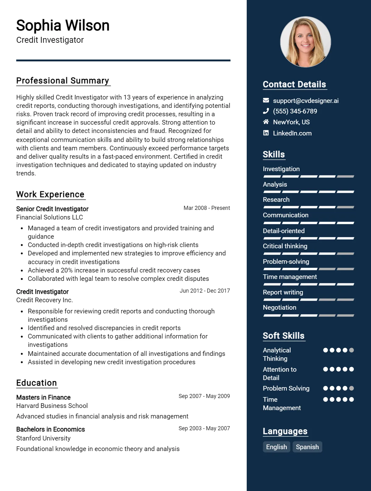 Credit Investigator CV Example For 2026: Examples & Free Templates Preview
