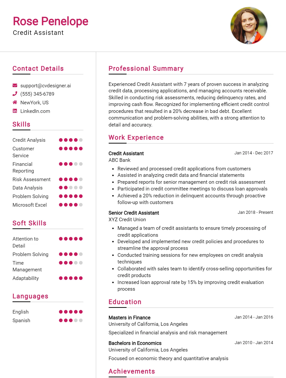 Credit Assistant CV Examples for 2026 Preview