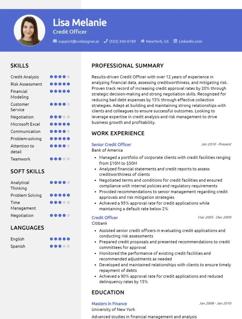 Credit Officer CV Example