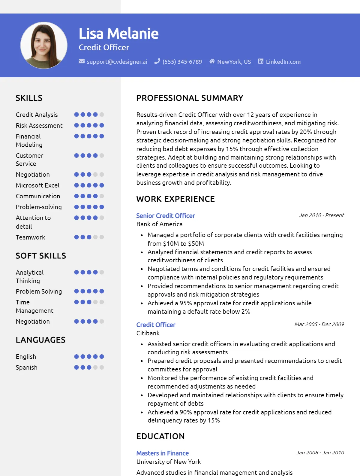 Credit Officer CV Example and Templates for 2026 Preview