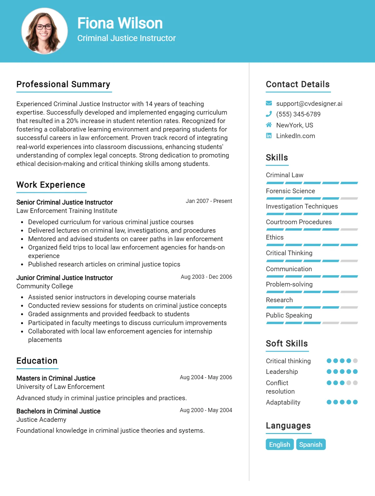 Criminal Justice Instructor CV Example For 2026: Strategies & Templates Preview