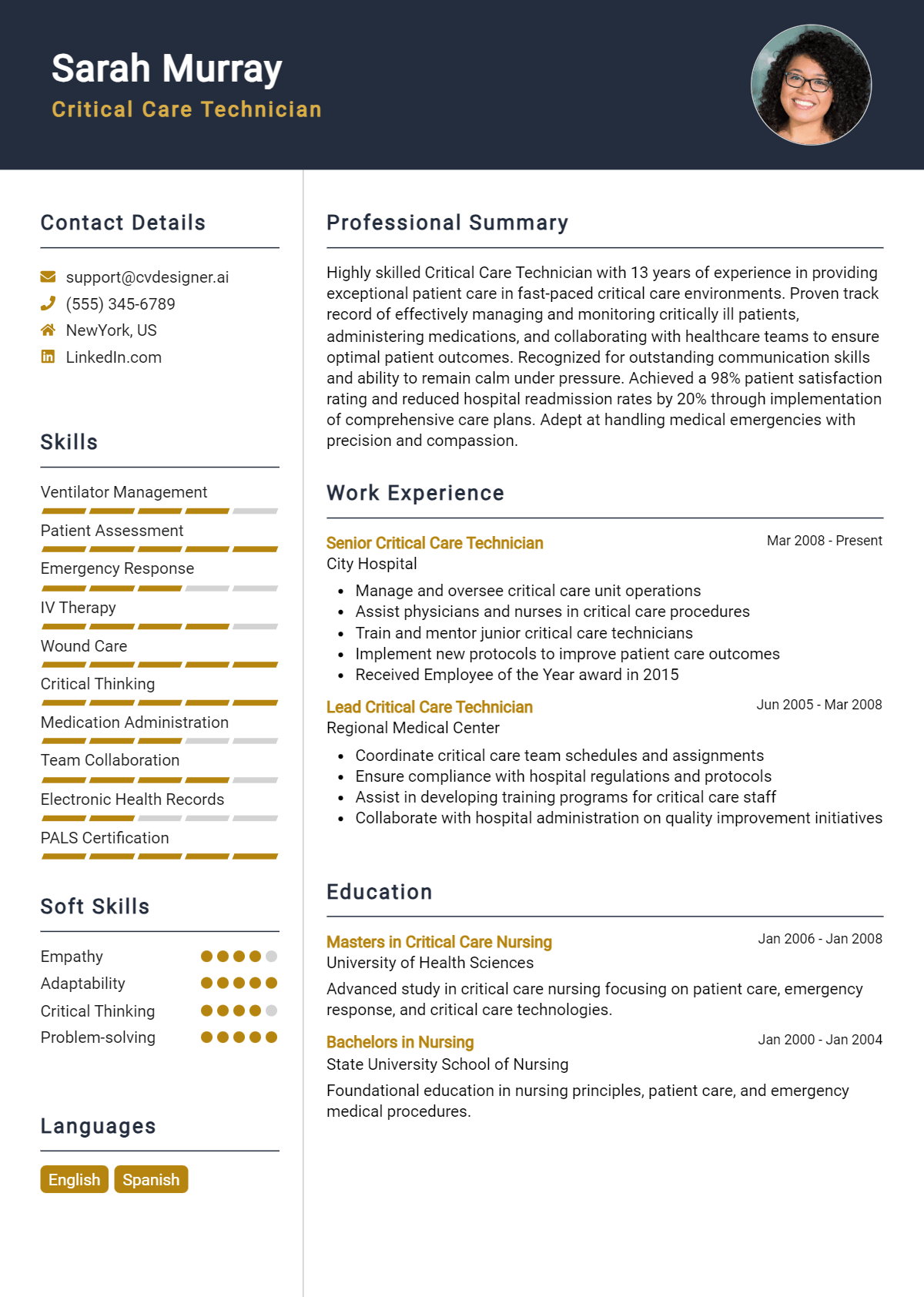 Critical Care Technician Resume Example for 2026: Free Downloadable Templates Preview