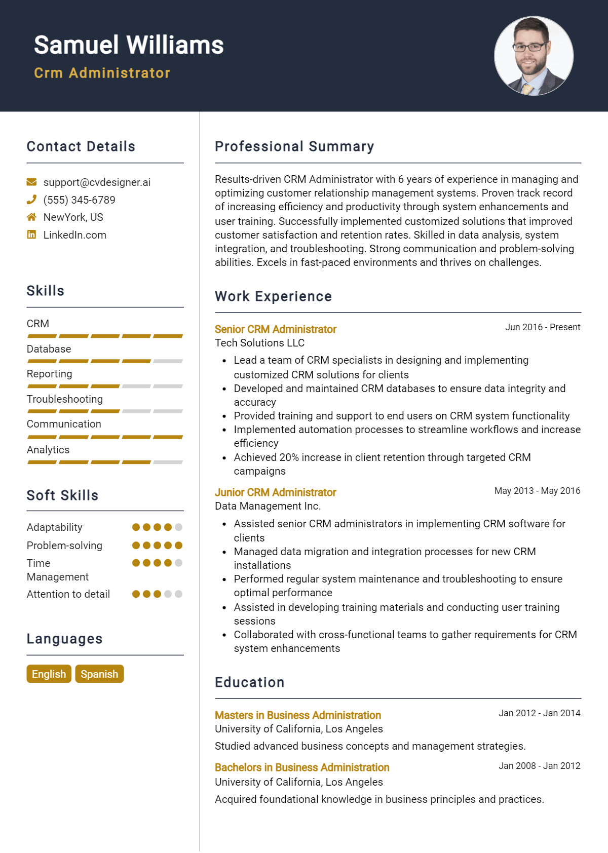 CRM Administrator Resume Example for 2026: Free Professional Templates Preview
