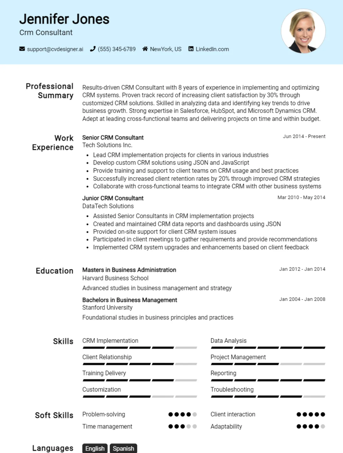 CRM Consultant CV Example For 2026: Professional CV Templates Preview