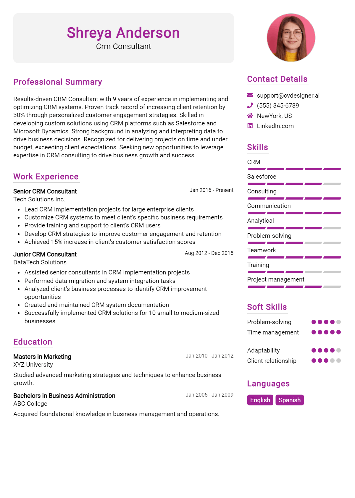 Crm Consultant Resume Example for 2026: Tips & Templates Preview
