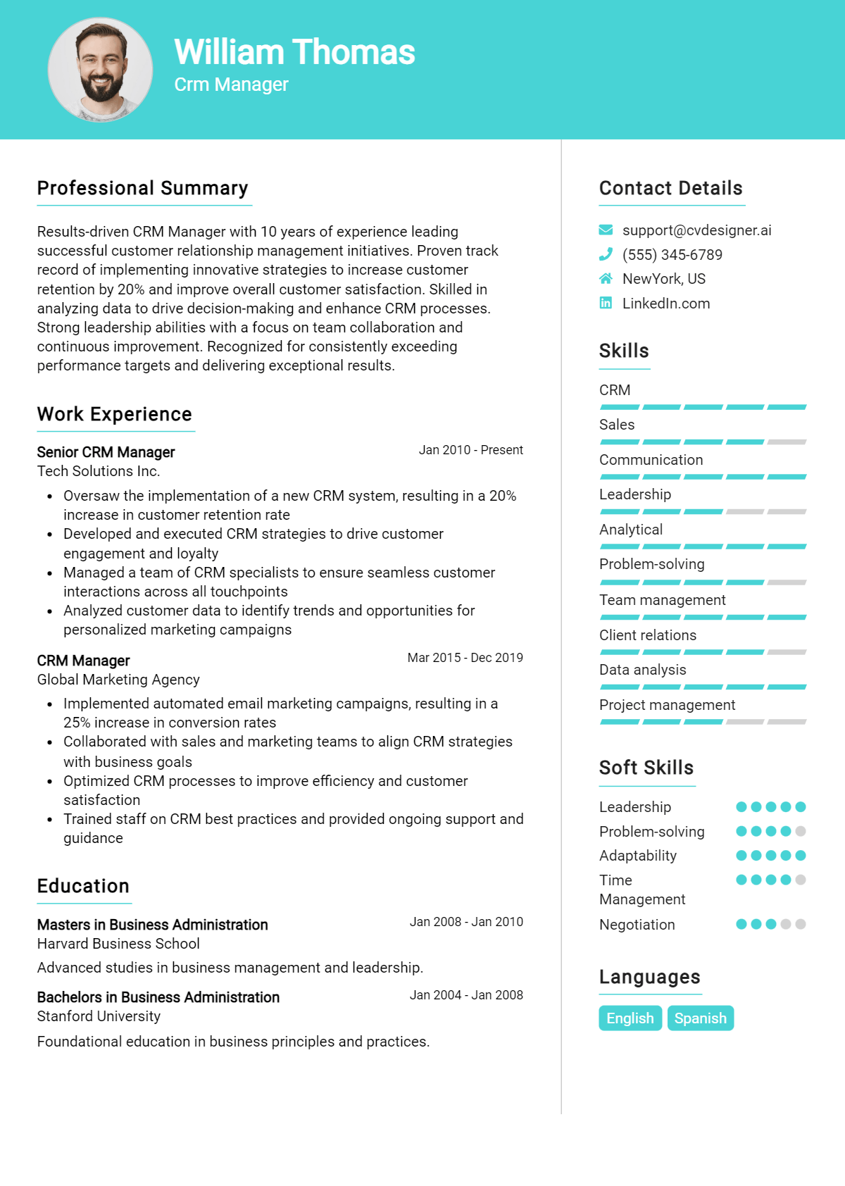 Crm Manager Resume Example for 2026: Free Examples Preview