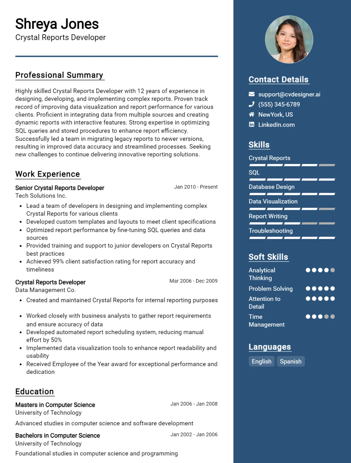 Crystal Reports Developer CV Example For 2026: Free Professional Templates Preview