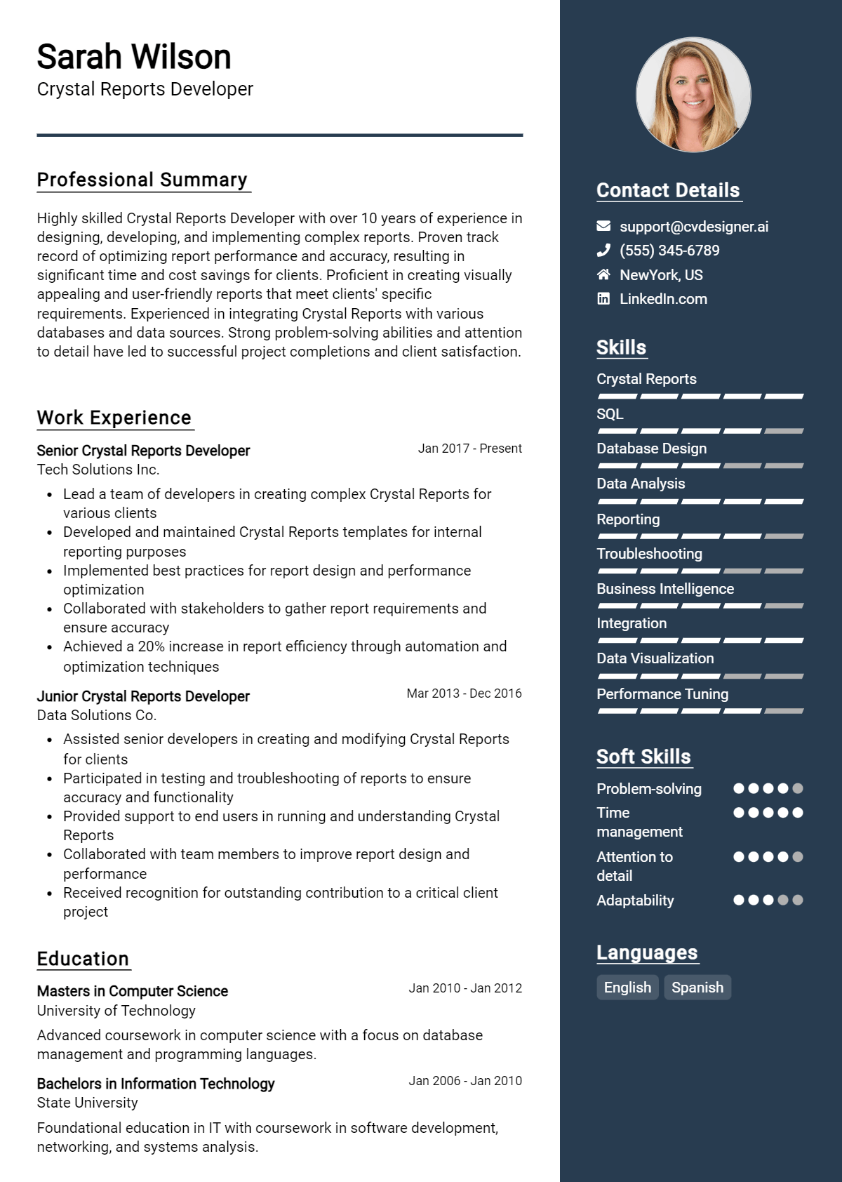 Crystal Reports Developer Resume Example for 2026: Free Guide Preview