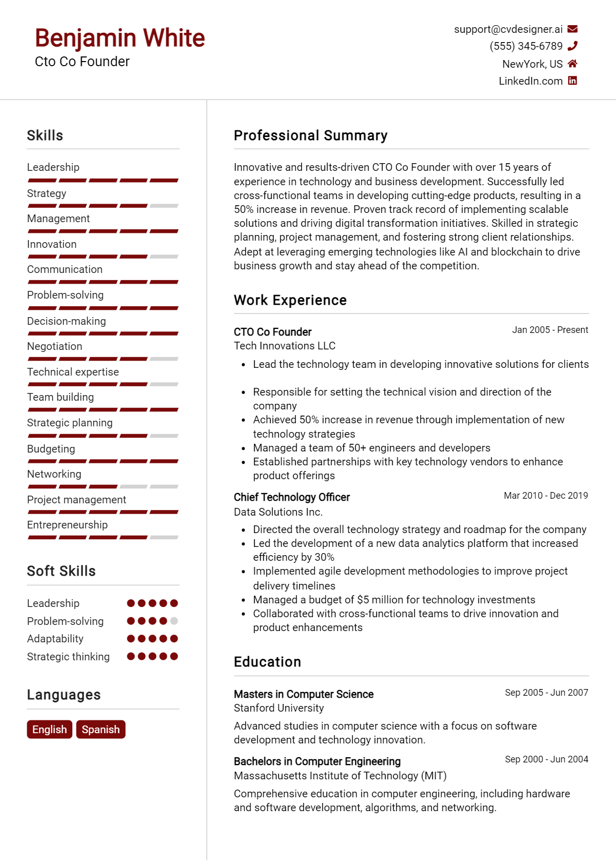CTO & Co-Founder Resume Example for 2026: Best Writing Tips Preview