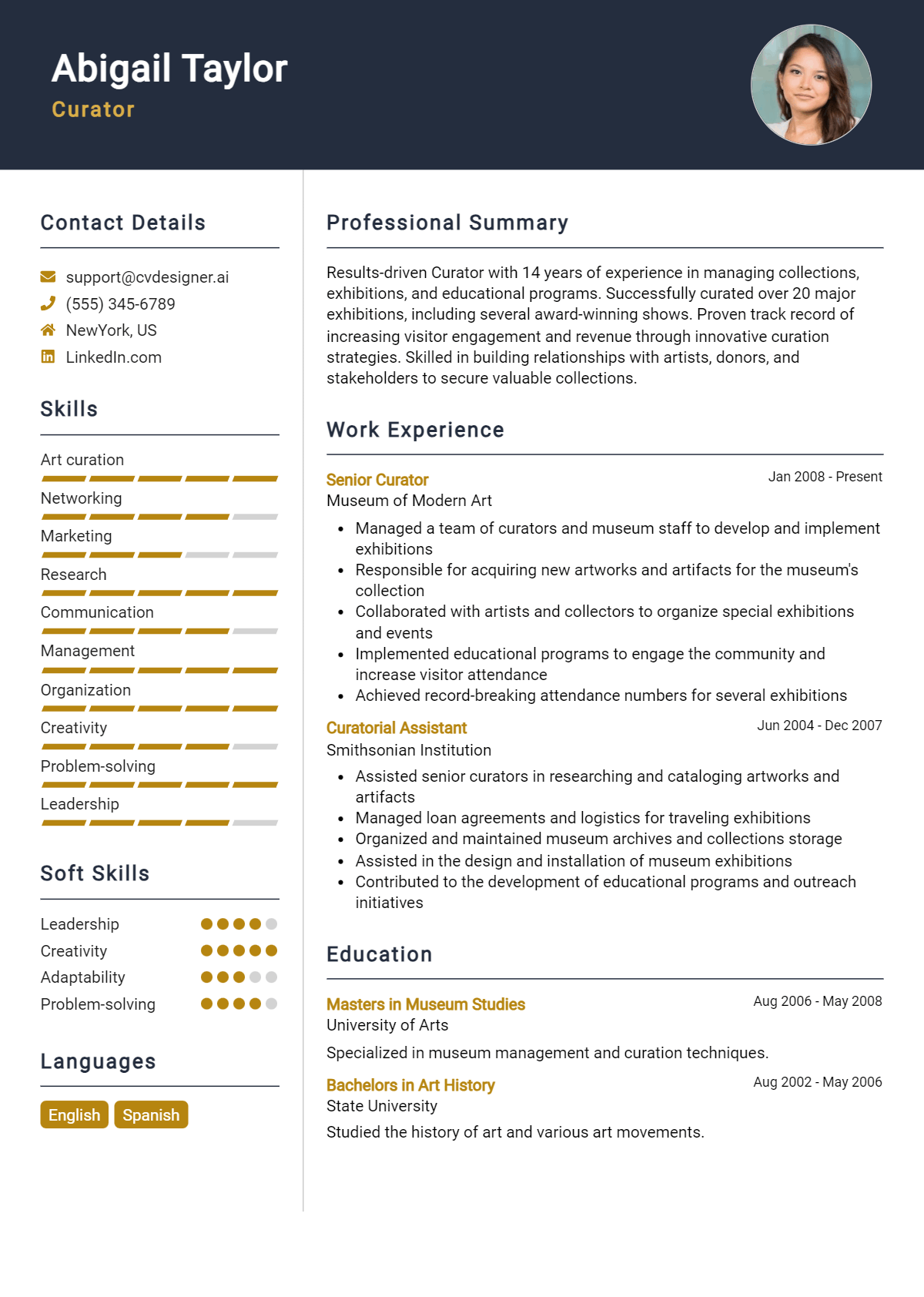 Curator Resume Example for 2026: Free Templates Preview