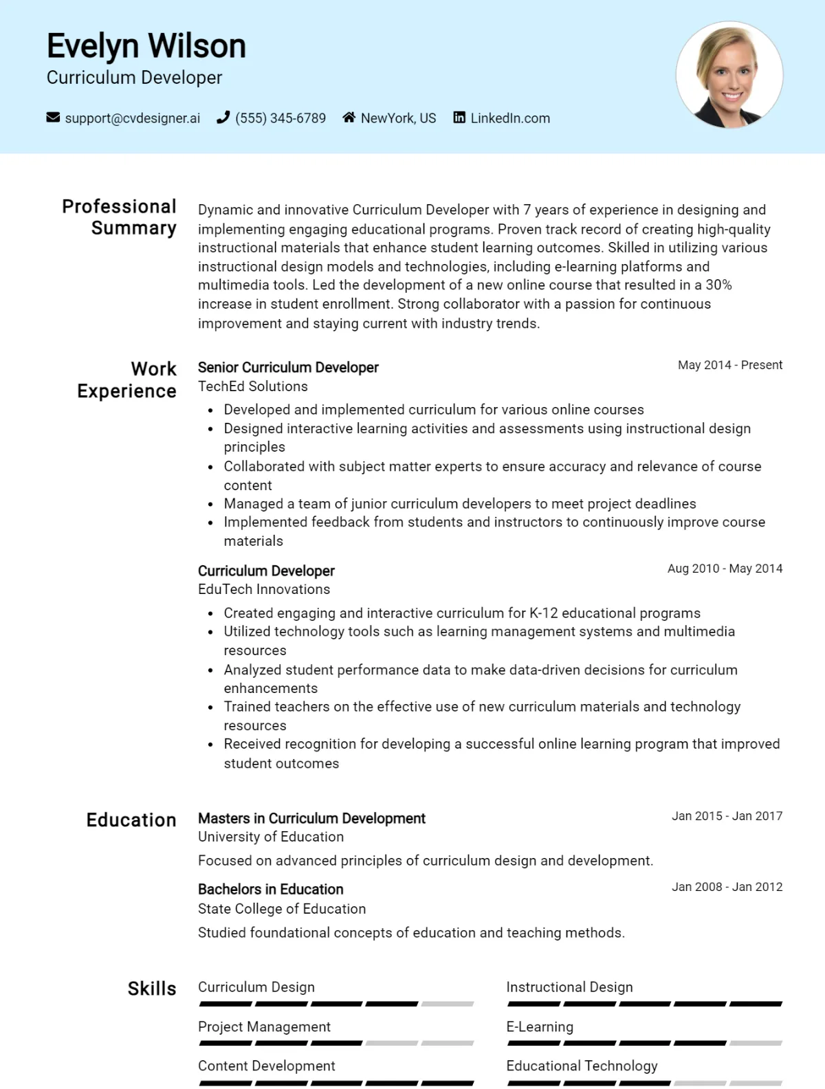 Curriculum Developer CV Example For 2026: Top CV Skills Preview