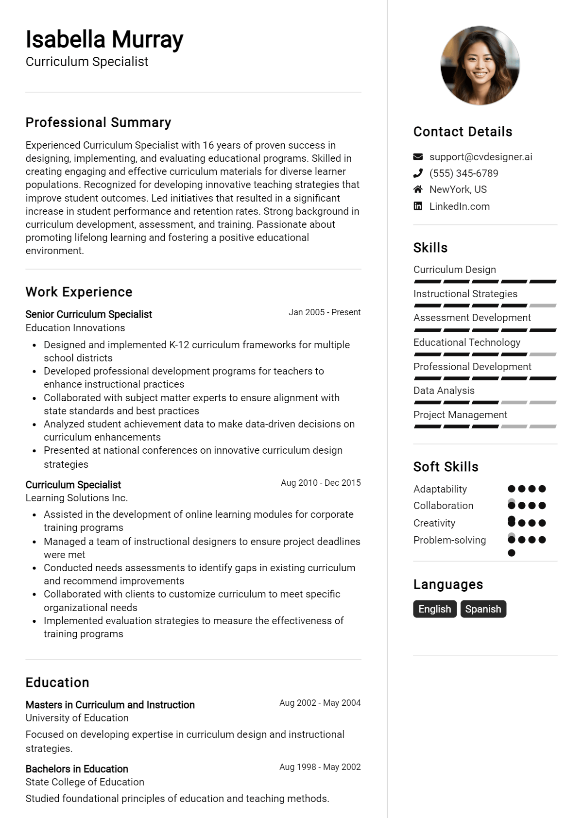 Curriculum Specialist Resume Example for 2026: Top CV Skills Preview