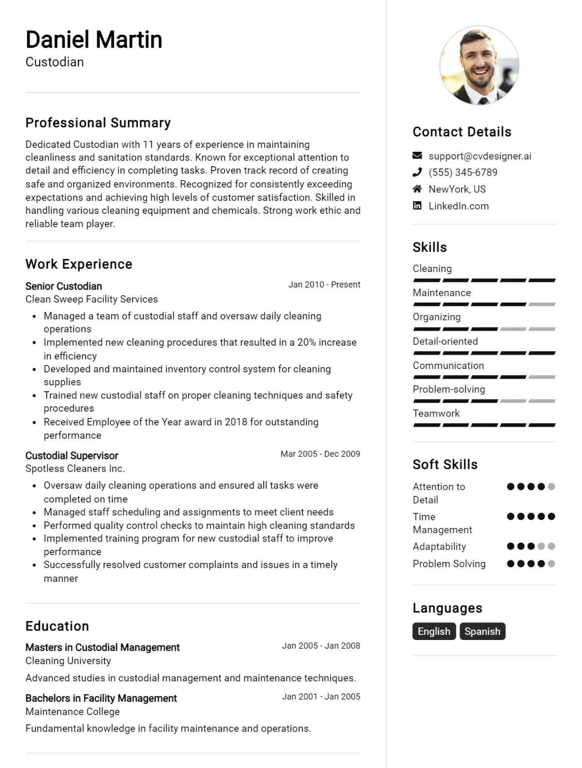 Custodian CV Example For 2026: Examples & Free Templates Preview