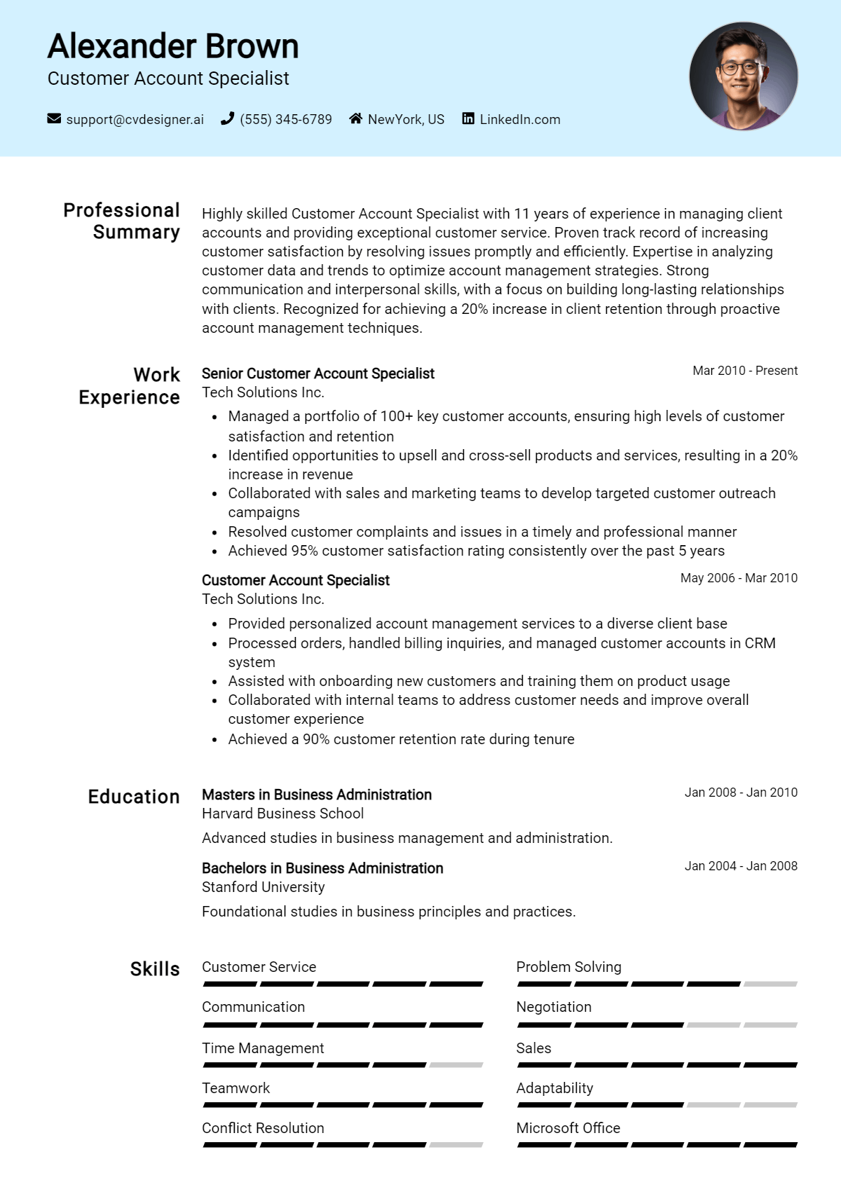 Customer Account Specialist Resume Example for 2026: Professional CV Templates Preview