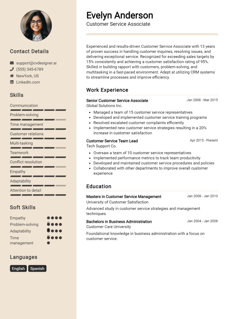 Customer Service Associate Resume Example