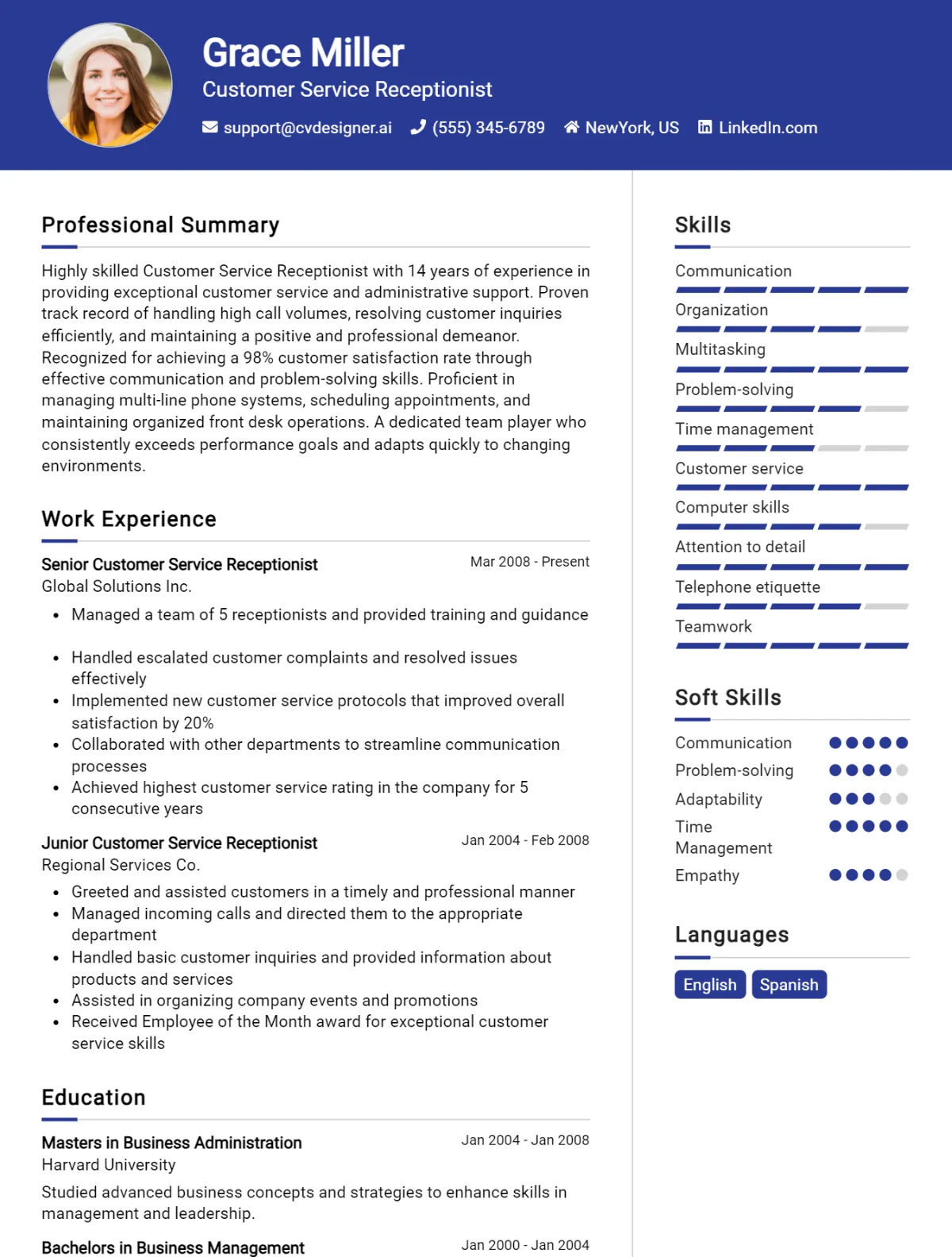 Customer Service Receptionist CV Example For 2026: Proven Tips & Templates Preview