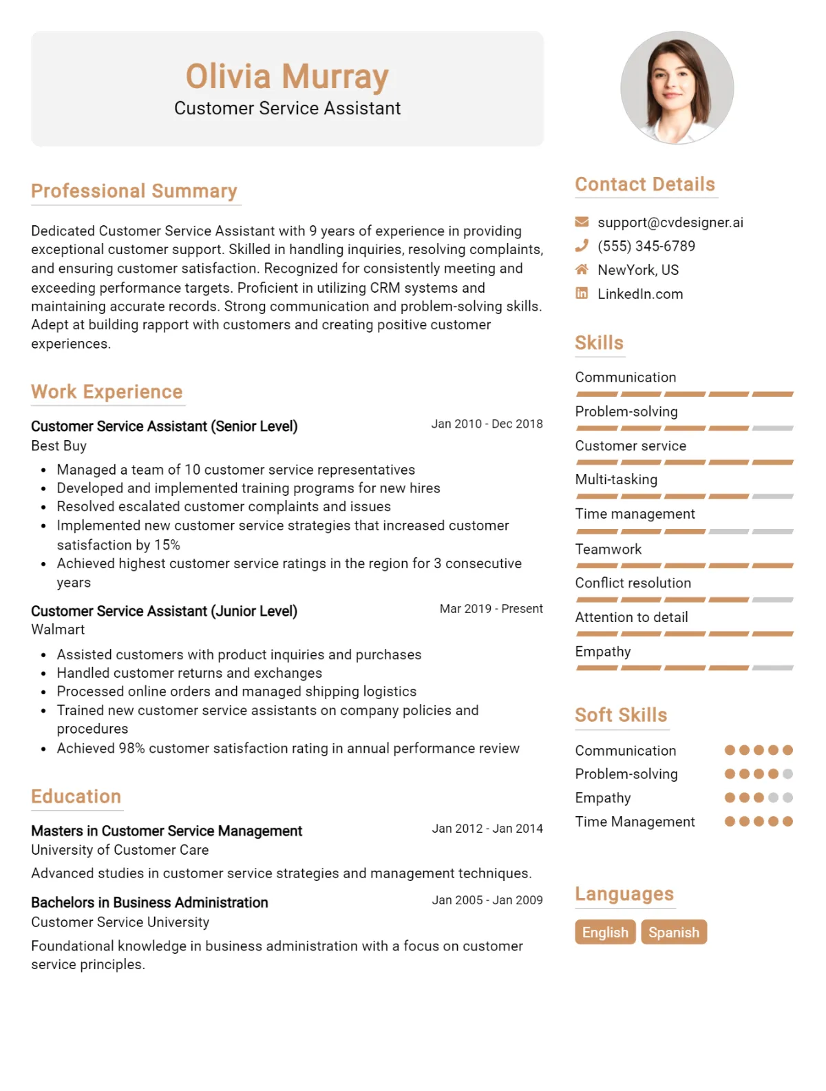 10 Customer Service Assistant CV Examples For 2026: Professional CV Preview