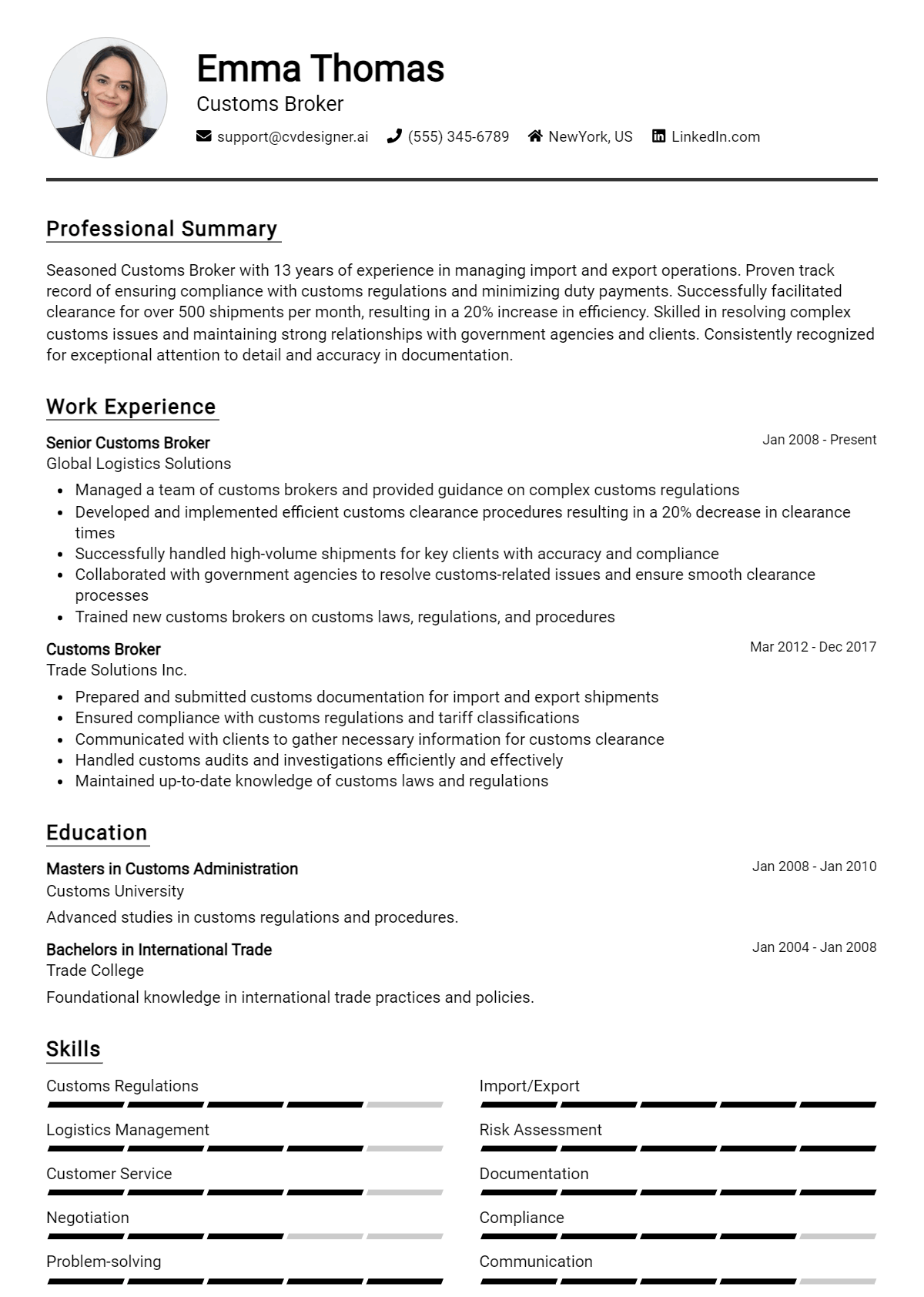 Customs Broker Resume Example for 2026: Tips & Templates Preview