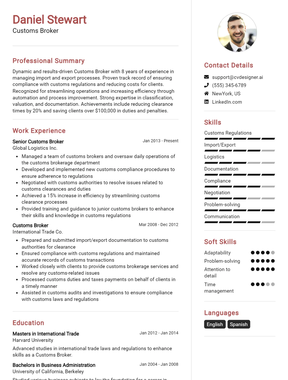 Customs Broker CV Example For 2026: Best Tips & Templates Preview