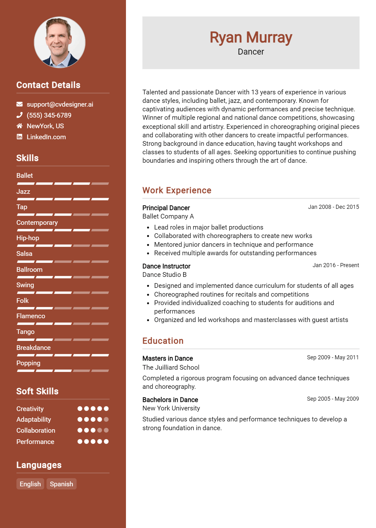 Dancer Resume Example for 2026: Resume Guide Preview