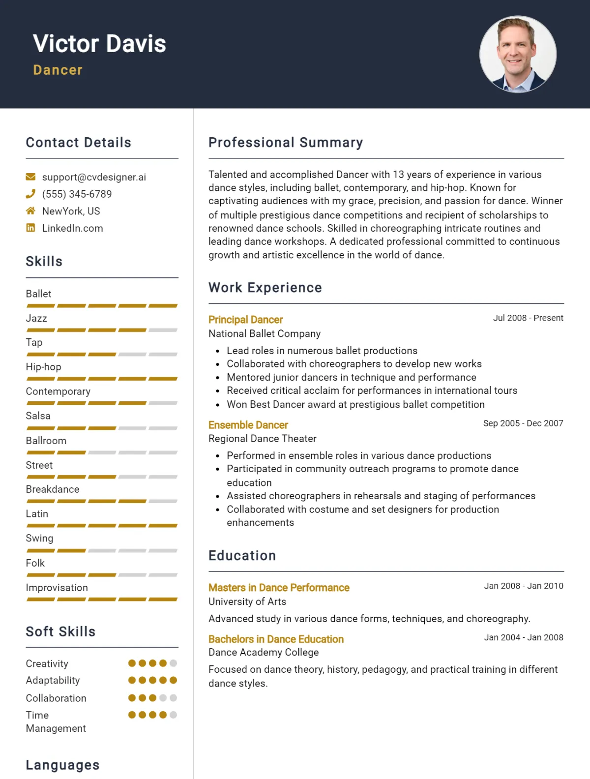 Dancer CV Example For 2026: Samples & Best Practices Preview