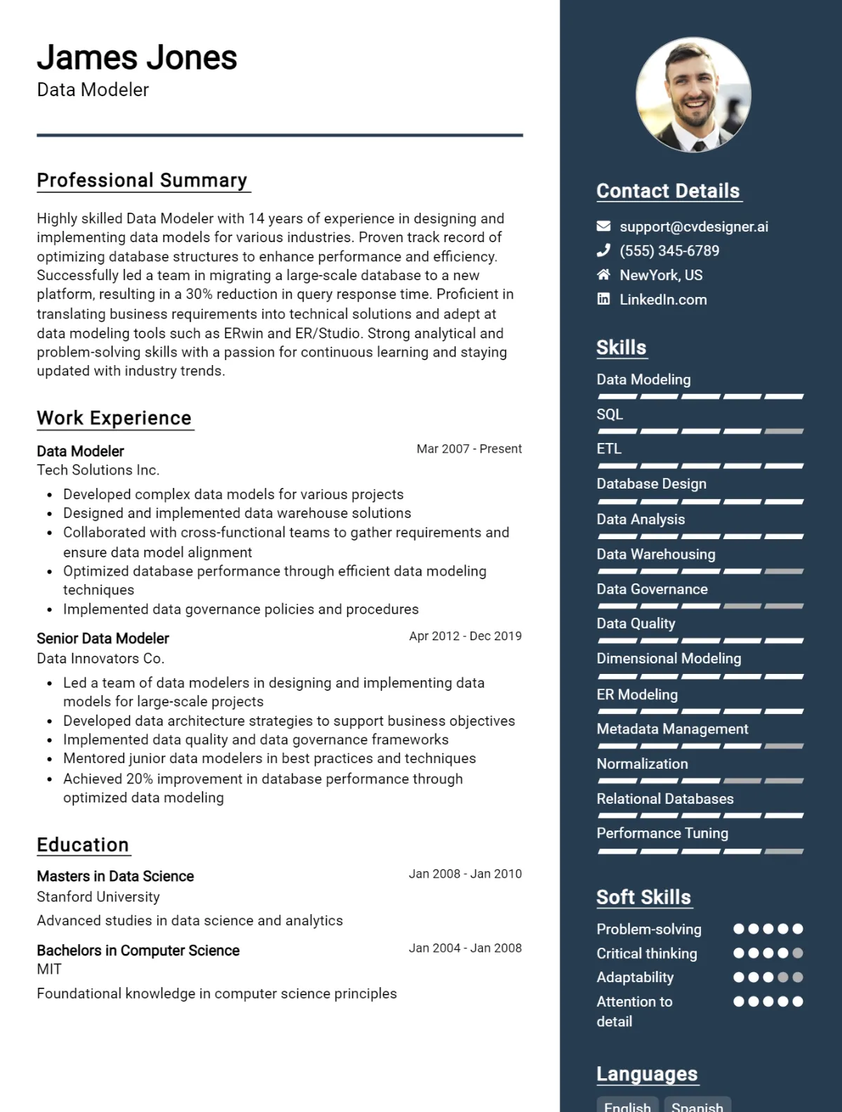 Data Modeler CV Example For 2026: Best Tips & Templates Preview
