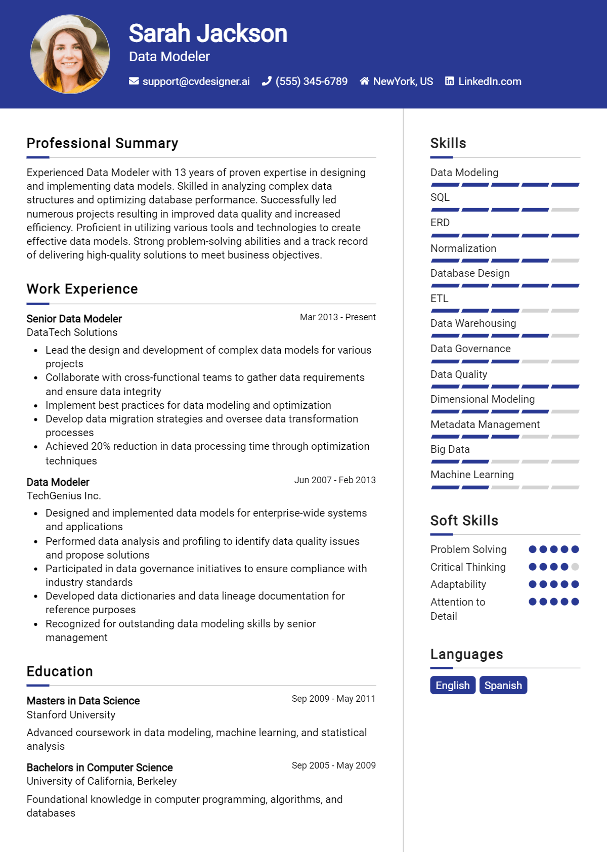 Data Modeler Resume Example for 2026: Downloadable Templates Preview