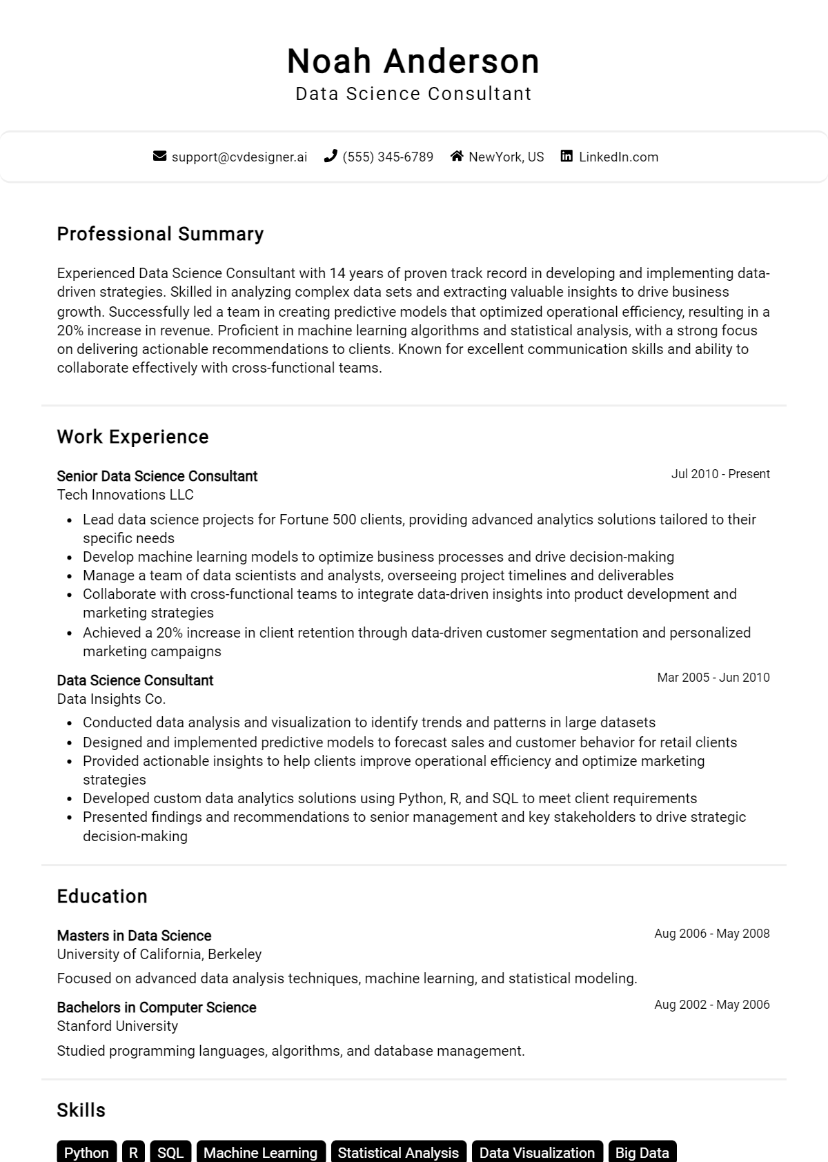 16 Data Science Consultant CV Examples And Free Templates for 2026 Preview