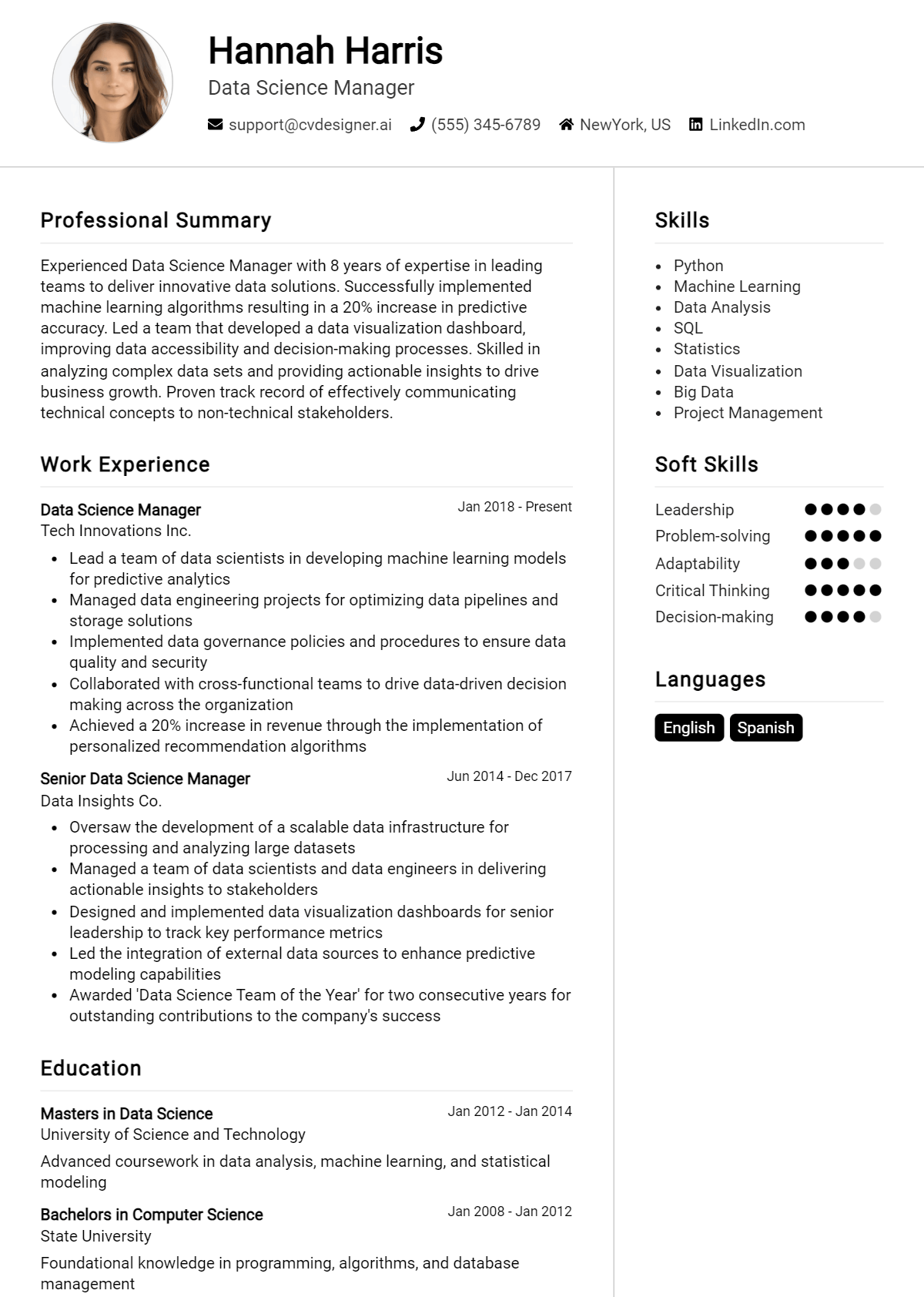 18 Data Science Manager CV Examples And Templates for 2026 Preview