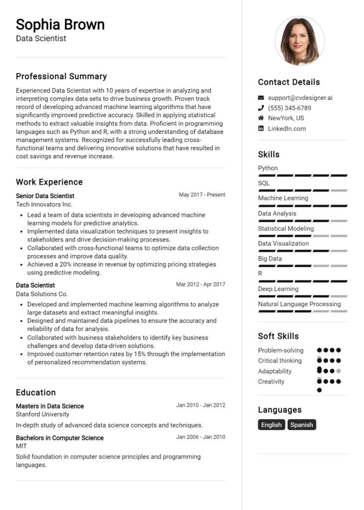 Data Scientist Resume Example