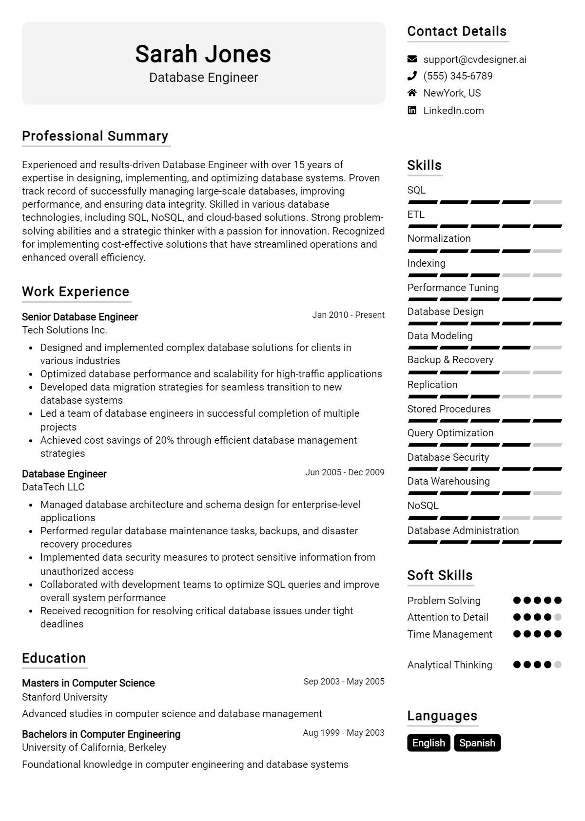 12 Database Engineer CV Examples for 2026: Best Tips & Templates Preview