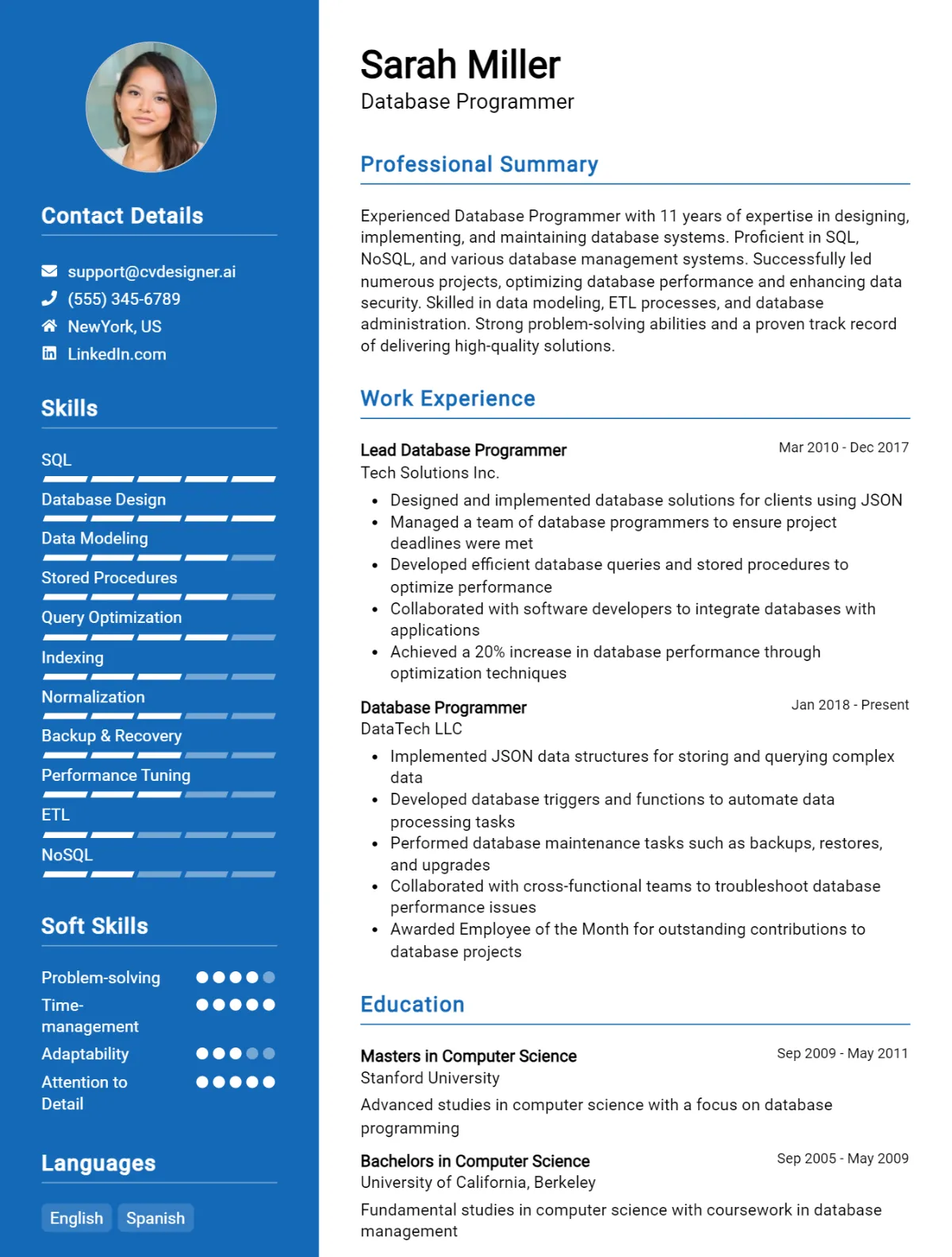 10 Database Programmer CV Example For 2026: Free Professional Templates Preview