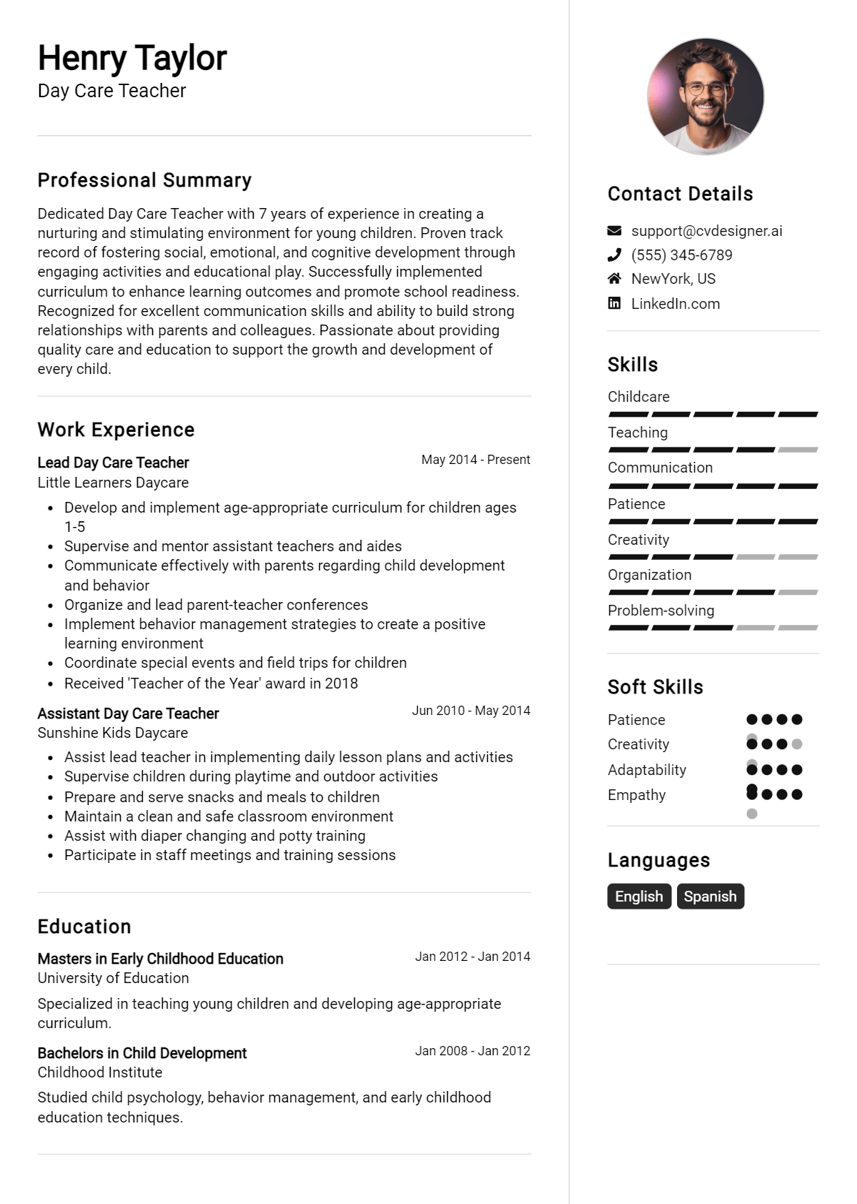 Day Care Teacher Resume Example for 2026: Tips to Stand Out Preview